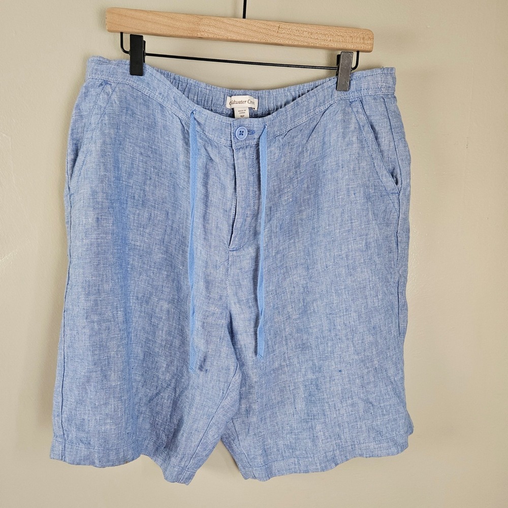 Coldwater Creek Linen Shorts‎ Sz 16P Chambray Blue Pull On Elastic Back